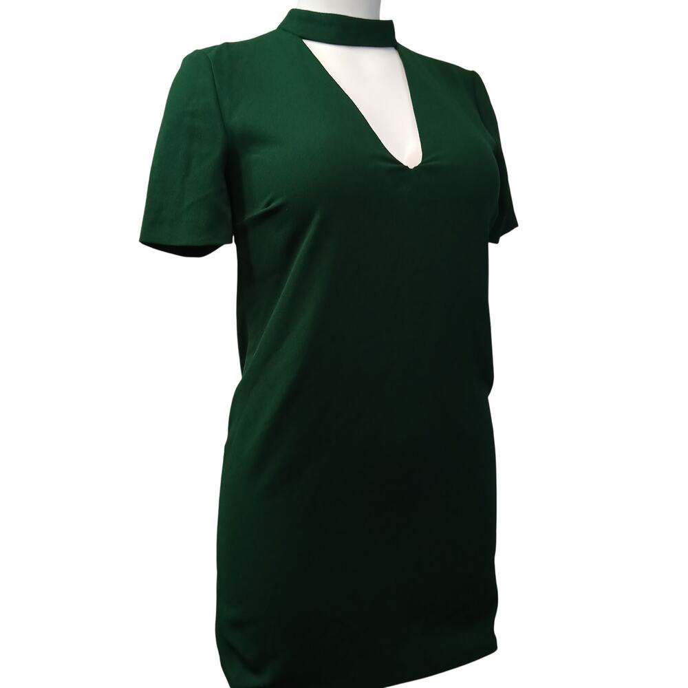 Zara Emerald Green V Neck Cutout Choker Shift Dress XS